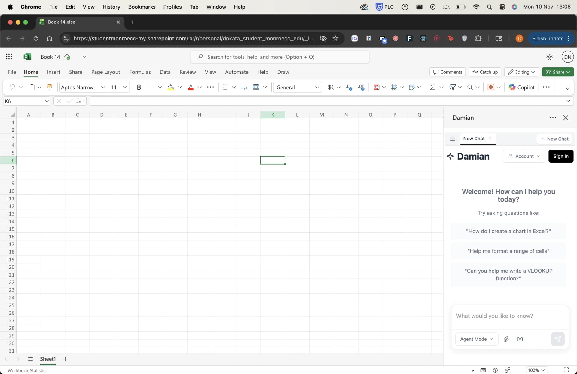 Damian task pane open and ready